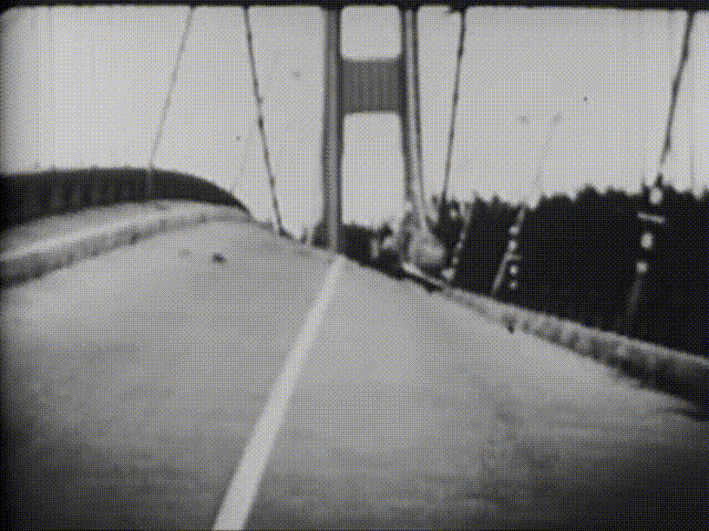The bridge deck twisting apart during the November 1940 collapse