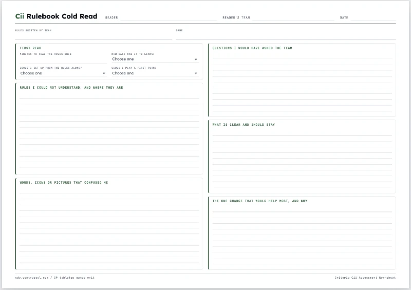 The rulebook cold read form